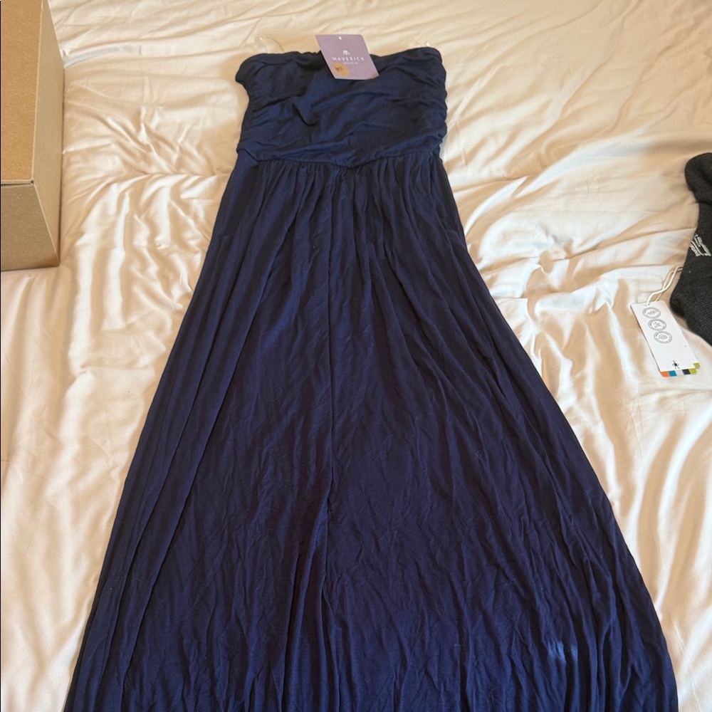 Elegant Navy Strapless Maxi Dress